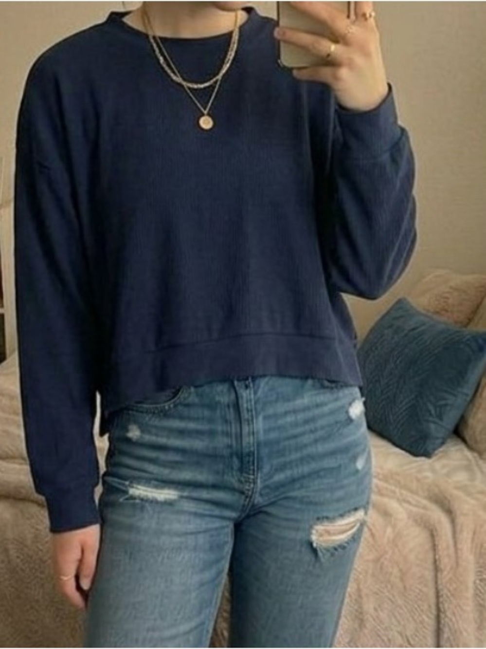 Jenni Navy Crewneck Lightweight Pullover